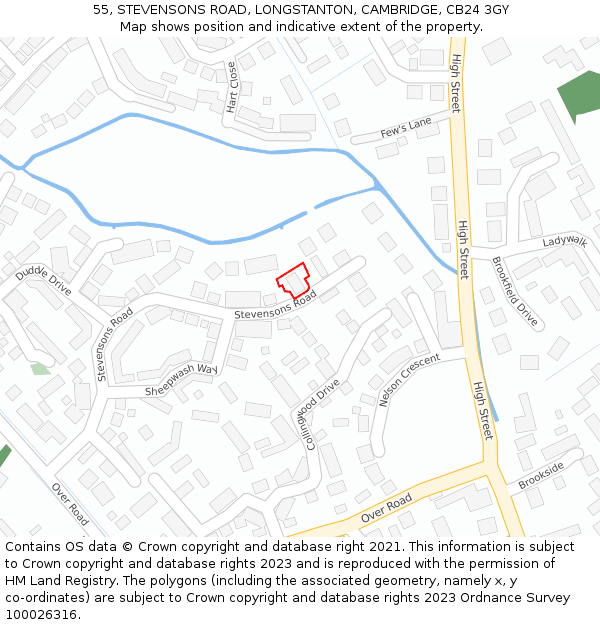 55, STEVENSONS ROAD, LONGSTANTON, CAMBRIDGE, CB24 3GY: Location map and indicative extent of plot