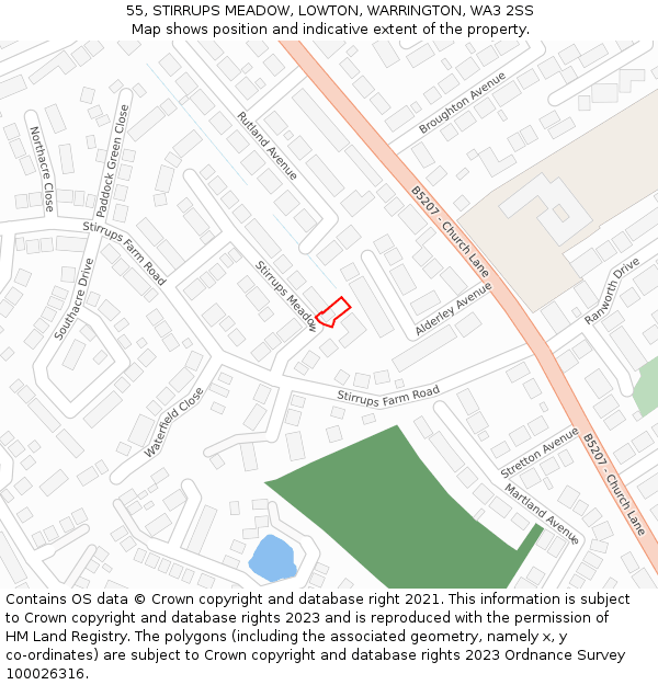 55, STIRRUPS MEADOW, LOWTON, WARRINGTON, WA3 2SS: Location map and indicative extent of plot