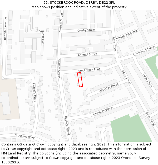 55, STOCKBROOK ROAD, DERBY, DE22 3PL: Location map and indicative extent of plot