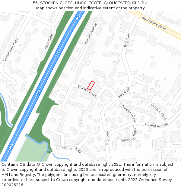 55, STOCKEN CLOSE, HUCCLECOTE, GLOUCESTER, GL3 3UL: Location map and indicative extent of plot