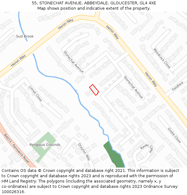55, STONECHAT AVENUE, ABBEYDALE, GLOUCESTER, GL4 4XE: Location map and indicative extent of plot