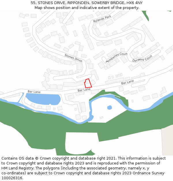 55, STONES DRIVE, RIPPONDEN, SOWERBY BRIDGE, HX6 4NY: Location map and indicative extent of plot