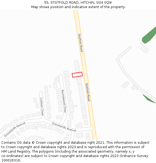 55, STOTFOLD ROAD, HITCHIN, SG4 0QW: Location map and indicative extent of plot