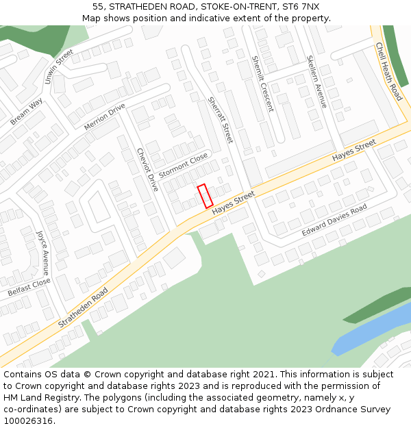 55, STRATHEDEN ROAD, STOKE-ON-TRENT, ST6 7NX: Location map and indicative extent of plot