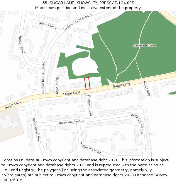 55, SUGAR LANE, KNOWSLEY, PRESCOT, L34 0ES: Location map and indicative extent of plot