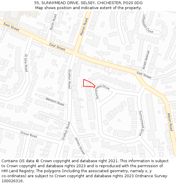 55, SUNNYMEAD DRIVE, SELSEY, CHICHESTER, PO20 0DG: Location map and indicative extent of plot