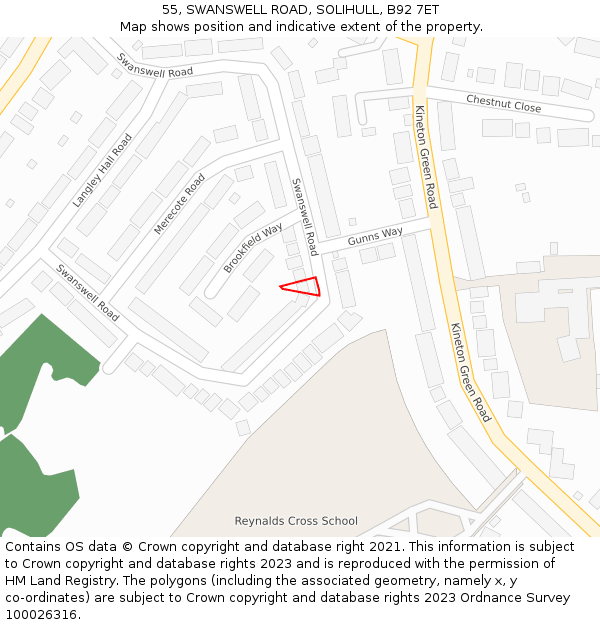 55, SWANSWELL ROAD, SOLIHULL, B92 7ET: Location map and indicative extent of plot