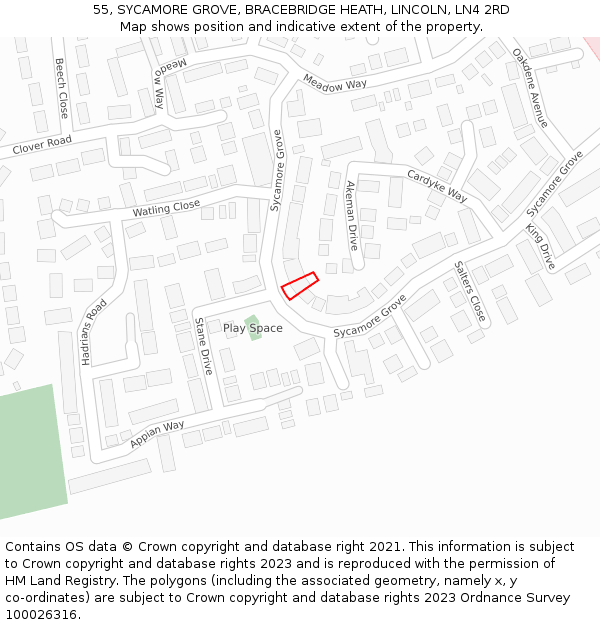 55, SYCAMORE GROVE, BRACEBRIDGE HEATH, LINCOLN, LN4 2RD: Location map and indicative extent of plot