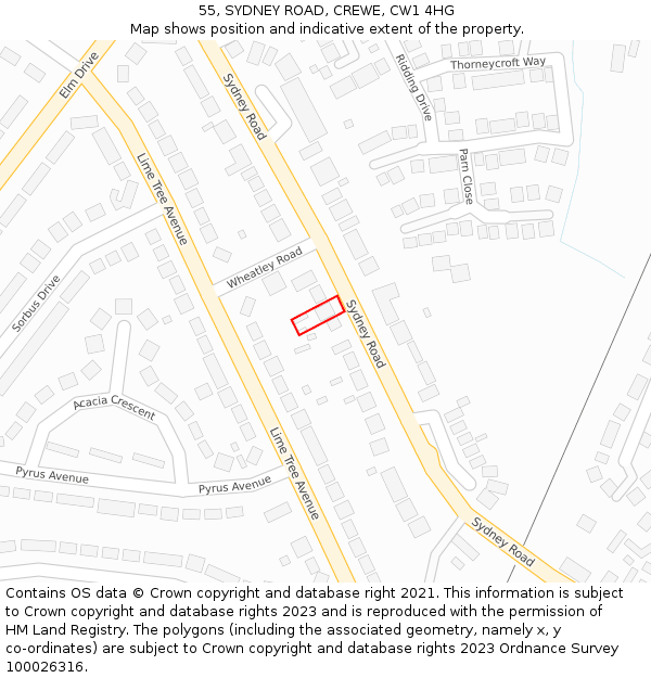 55, SYDNEY ROAD, CREWE, CW1 4HG: Location map and indicative extent of plot