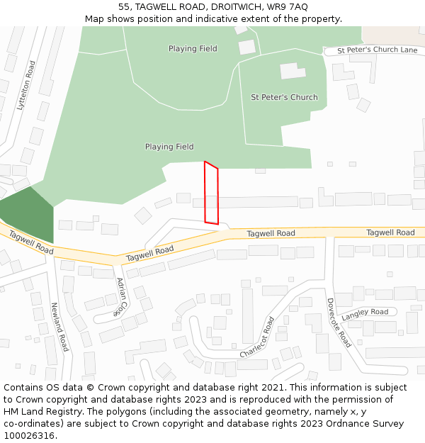 55, TAGWELL ROAD, DROITWICH, WR9 7AQ: Location map and indicative extent of plot