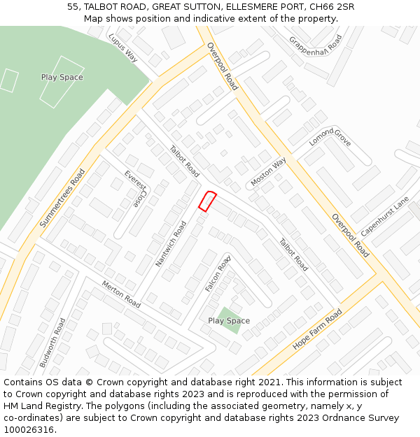 55, TALBOT ROAD, GREAT SUTTON, ELLESMERE PORT, CH66 2SR: Location map and indicative extent of plot