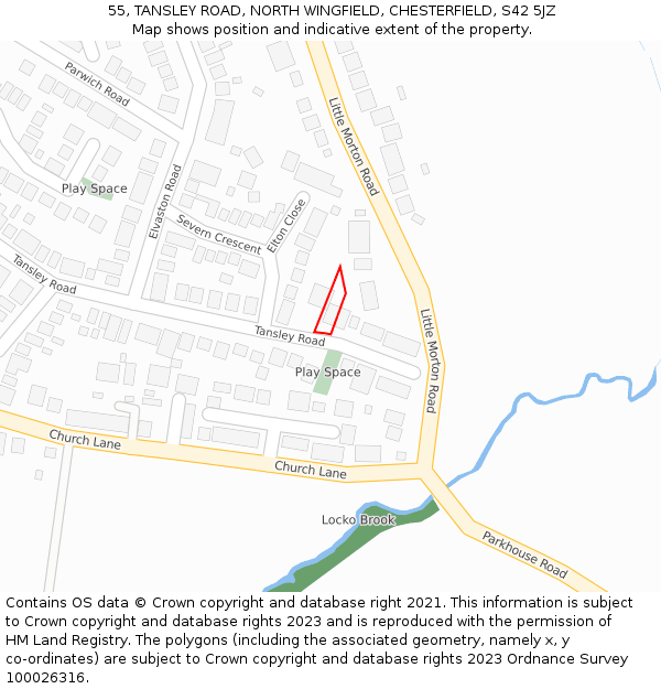 55, TANSLEY ROAD, NORTH WINGFIELD, CHESTERFIELD, S42 5JZ: Location map and indicative extent of plot