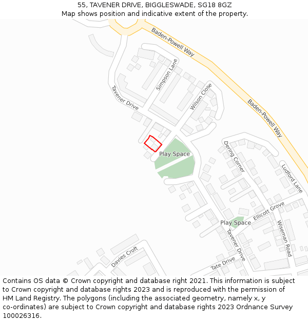 55, TAVENER DRIVE, BIGGLESWADE, SG18 8GZ: Location map and indicative extent of plot