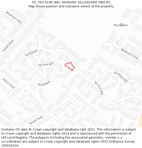 55, TEN ACRE WAY, RAINHAM, GILLINGHAM, ME8 8TJ: Location map and indicative extent of plot