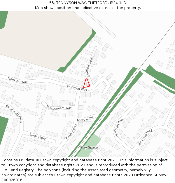 55, TENNYSON WAY, THETFORD, IP24 1LD: Location map and indicative extent of plot