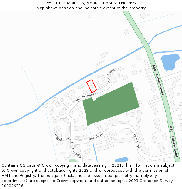 55, THE BRAMBLES, MARKET RASEN, LN8 3NS: Location map and indicative extent of plot