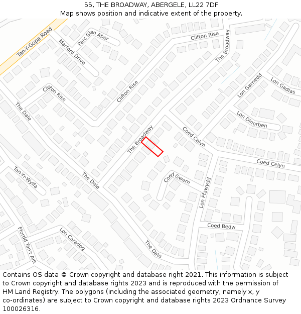 55, THE BROADWAY, ABERGELE, LL22 7DF: Location map and indicative extent of plot