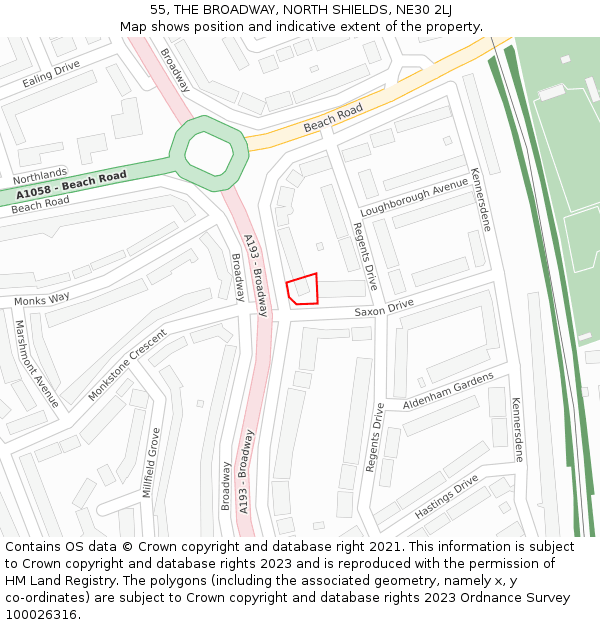 55, THE BROADWAY, NORTH SHIELDS, NE30 2LJ: Location map and indicative extent of plot