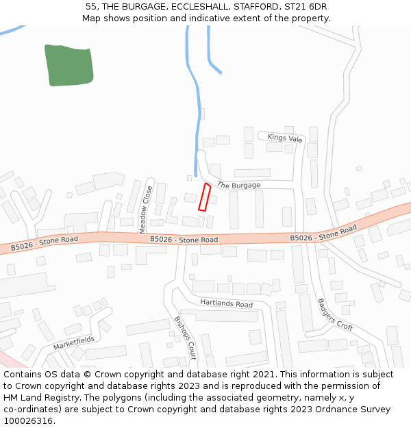 55, THE BURGAGE, ECCLESHALL, STAFFORD, ST21 6DR: Location map and indicative extent of plot