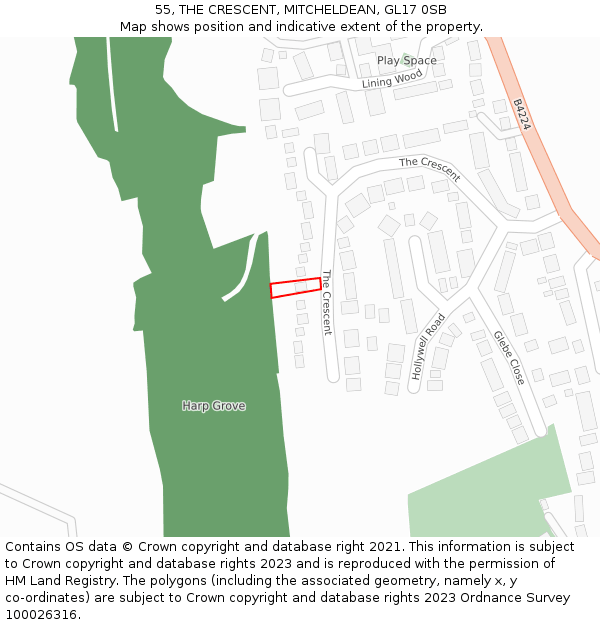 55, THE CRESCENT, MITCHELDEAN, GL17 0SB: Location map and indicative extent of plot