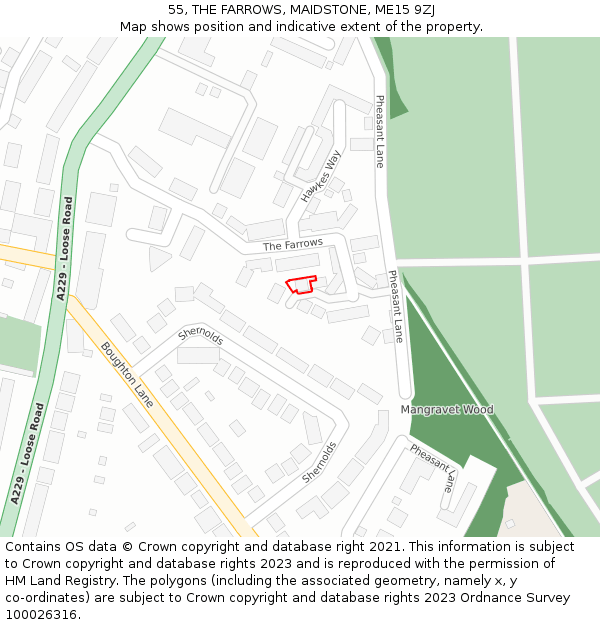 55, THE FARROWS, MAIDSTONE, ME15 9ZJ: Location map and indicative extent of plot