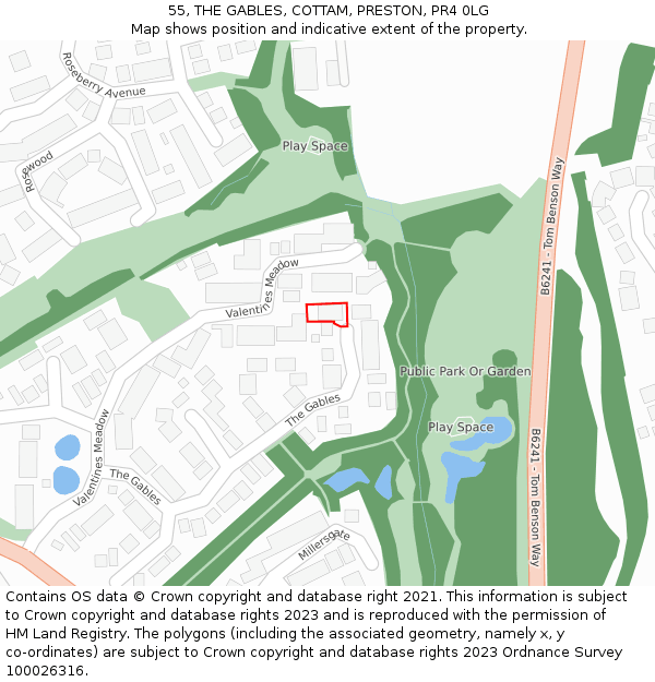 55, THE GABLES, COTTAM, PRESTON, PR4 0LG: Location map and indicative extent of plot