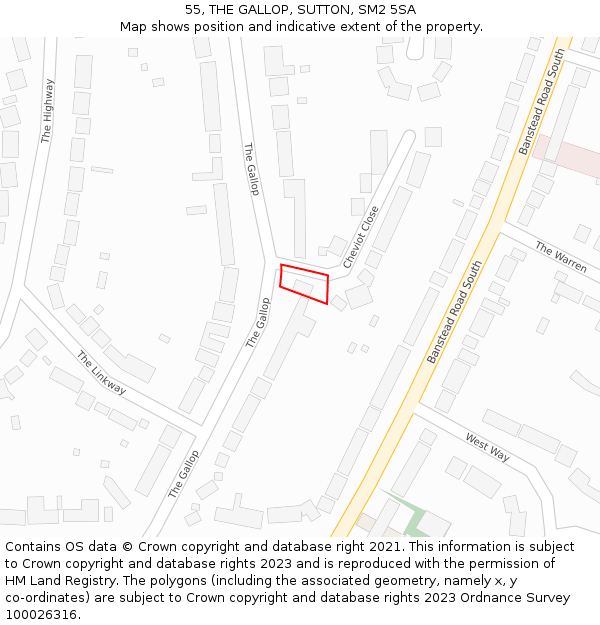 55, THE GALLOP, SUTTON, SM2 5SA: Location map and indicative extent of plot