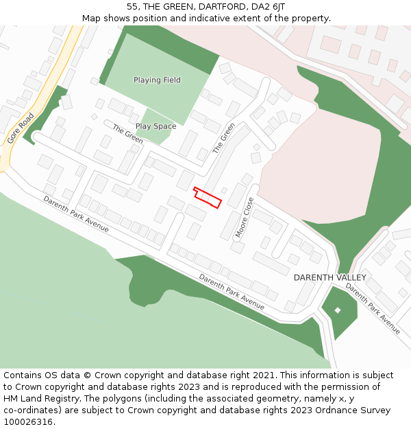 55, THE GREEN, DARTFORD, DA2 6JT: Location map and indicative extent of plot