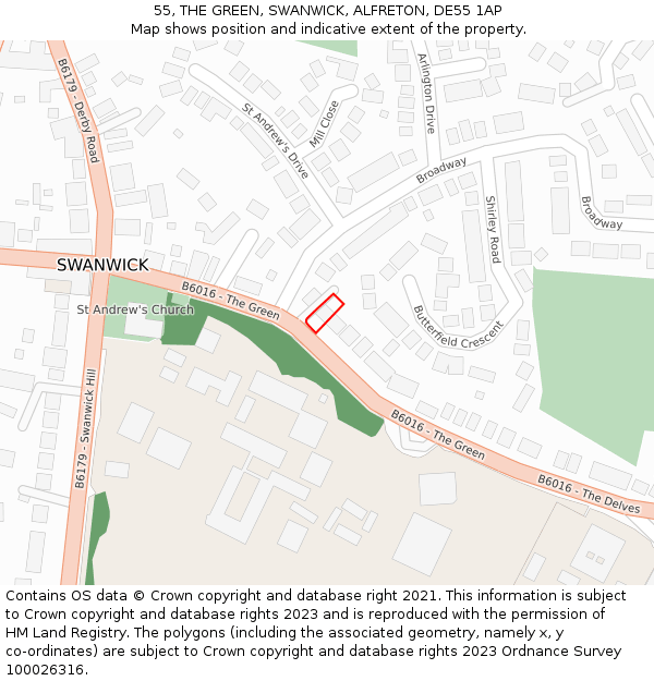 55, THE GREEN, SWANWICK, ALFRETON, DE55 1AP: Location map and indicative extent of plot