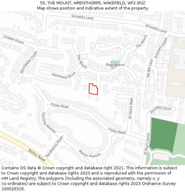 55, THE MOUNT, WRENTHORPE, WAKEFIELD, WF2 0NZ: Location map and indicative extent of plot