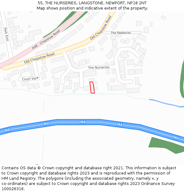 55, THE NURSERIES, LANGSTONE, NEWPORT, NP18 2NT: Location map and indicative extent of plot