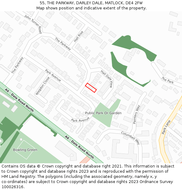 55, THE PARKWAY, DARLEY DALE, MATLOCK, DE4 2FW: Location map and indicative extent of plot