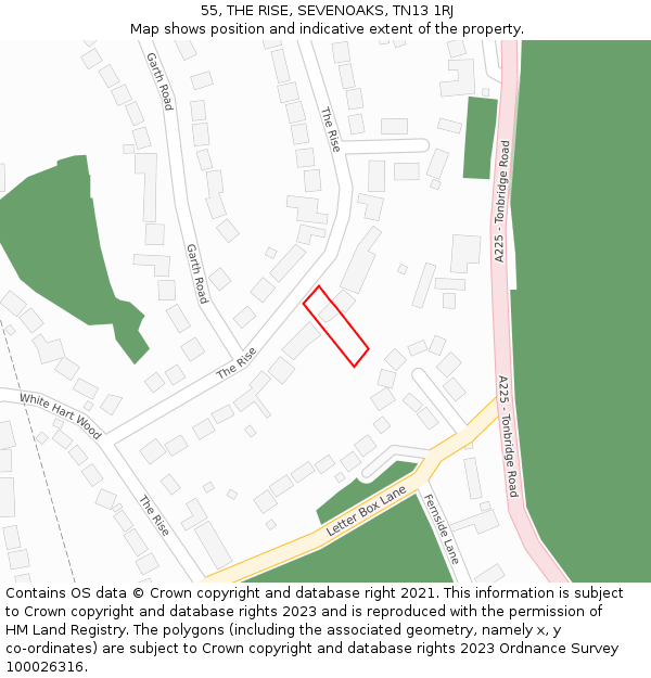 55, THE RISE, SEVENOAKS, TN13 1RJ: Location map and indicative extent of plot