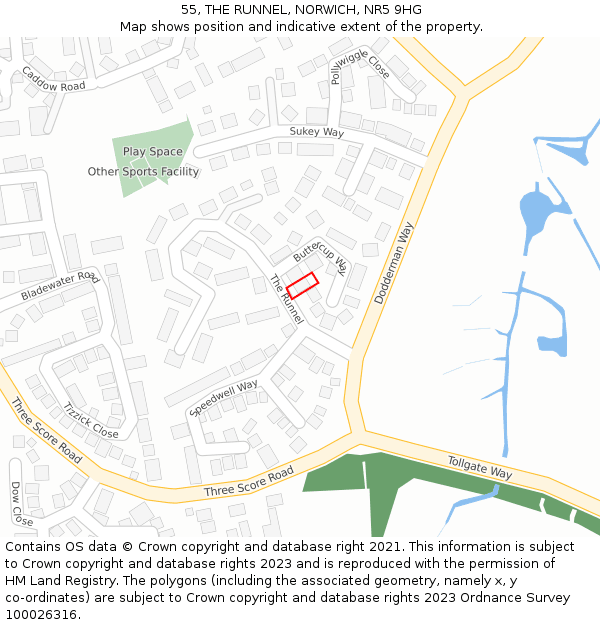 55, THE RUNNEL, NORWICH, NR5 9HG: Location map and indicative extent of plot