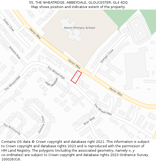 55, THE WHEATRIDGE, ABBEYDALE, GLOUCESTER, GL4 4DQ: Location map and indicative extent of plot