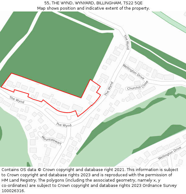 55, THE WYND, WYNYARD, BILLINGHAM, TS22 5QE: Location map and indicative extent of plot