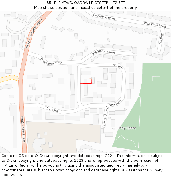 55, THE YEWS, OADBY, LEICESTER, LE2 5EF: Location map and indicative extent of plot