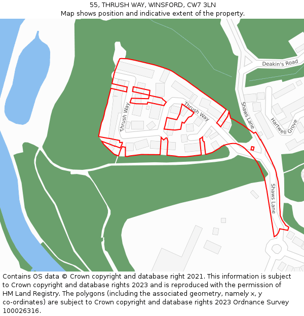 55, THRUSH WAY, WINSFORD, CW7 3LN: Location map and indicative extent of plot