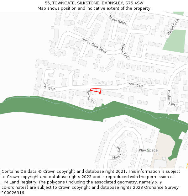 55, TOWNGATE, SILKSTONE, BARNSLEY, S75 4SW: Location map and indicative extent of plot