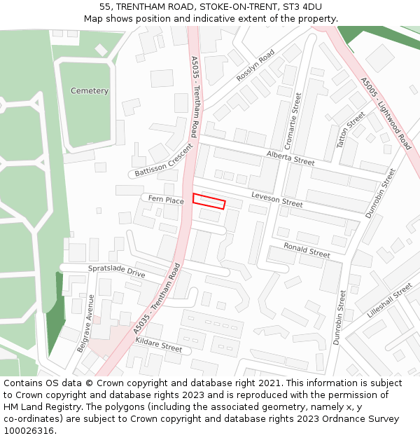 55, TRENTHAM ROAD, STOKE-ON-TRENT, ST3 4DU: Location map and indicative extent of plot