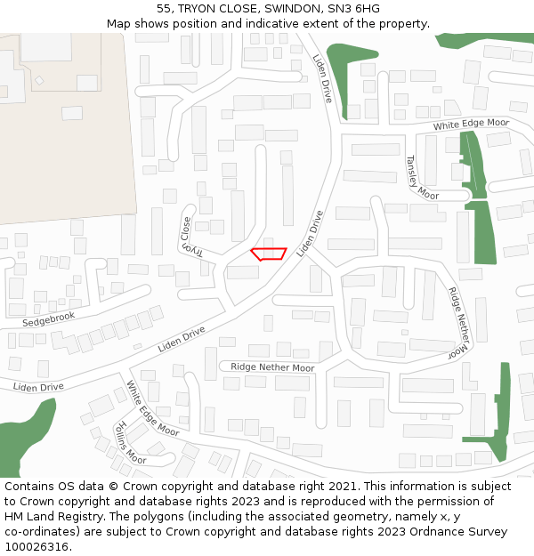 55, TRYON CLOSE, SWINDON, SN3 6HG: Location map and indicative extent of plot