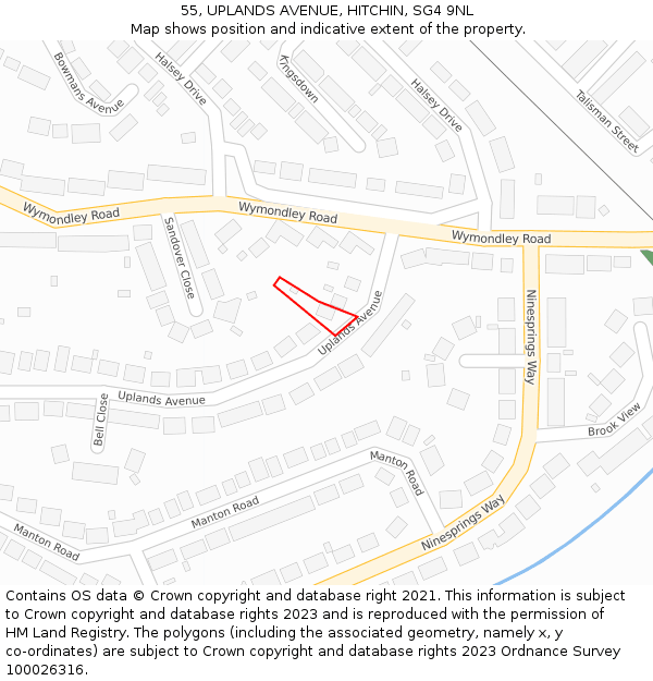 55, UPLANDS AVENUE, HITCHIN, SG4 9NL: Location map and indicative extent of plot