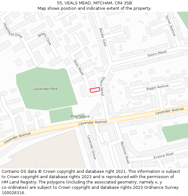 55, VEALS MEAD, MITCHAM, CR4 3SB: Location map and indicative extent of plot