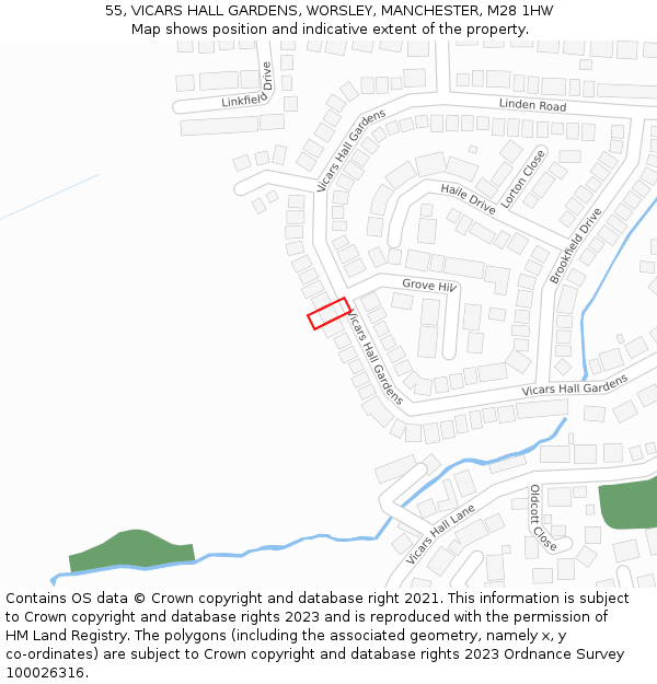 55, VICARS HALL GARDENS, WORSLEY, MANCHESTER, M28 1HW: Location map and indicative extent of plot