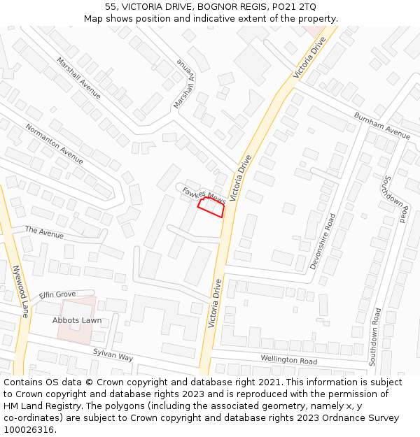 55, VICTORIA DRIVE, BOGNOR REGIS, PO21 2TQ: Location map and indicative extent of plot