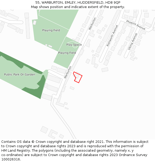 55, WARBURTON, EMLEY, HUDDERSFIELD, HD8 9QP: Location map and indicative extent of plot