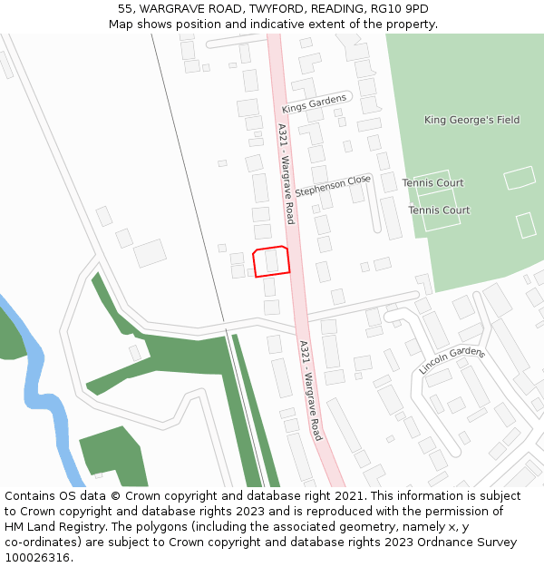 55, WARGRAVE ROAD, TWYFORD, READING, RG10 9PD: Location map and indicative extent of plot