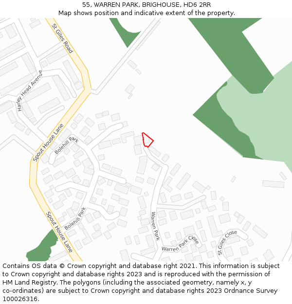 55, WARREN PARK, BRIGHOUSE, HD6 2RR: Location map and indicative extent of plot