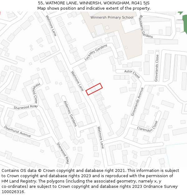 55, WATMORE LANE, WINNERSH, WOKINGHAM, RG41 5JS: Location map and indicative extent of plot