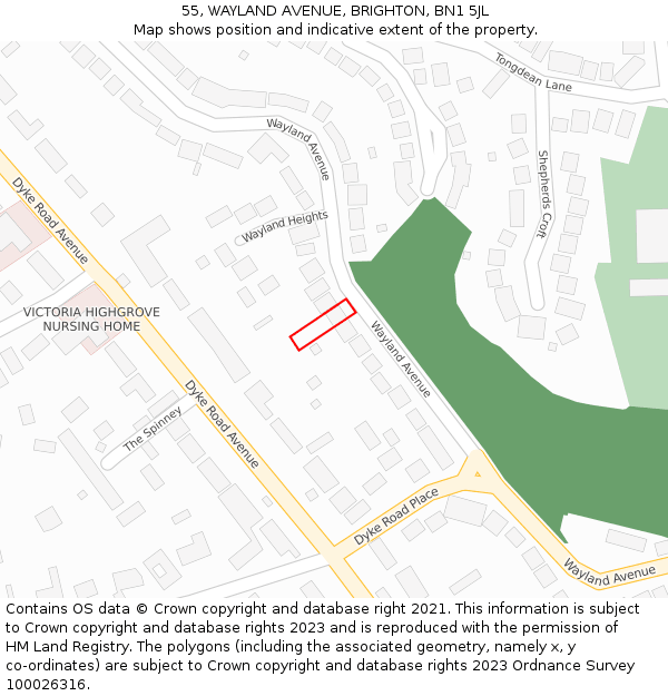 55, WAYLAND AVENUE, BRIGHTON, BN1 5JL: Location map and indicative extent of plot